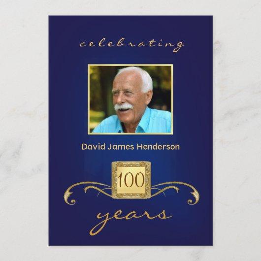 100th Birthday Party Photo Invitations - Blue