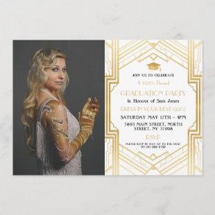 1920s Art Deco Gold Photo Graduation Gatsby Party Invitation
