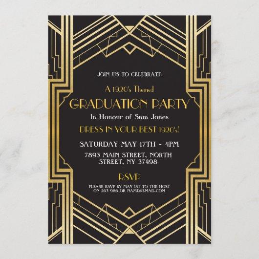 1920s Art Deco Graduation Invite Gatsby Party Gold