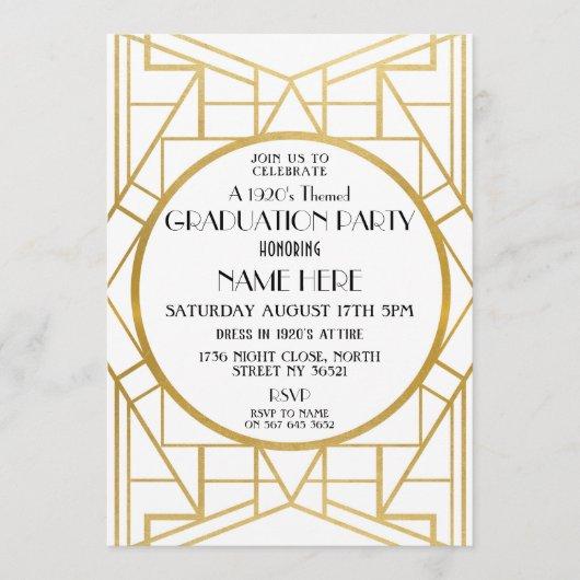 1920s Art Deco Graduation Party Gatsby Gold Invite