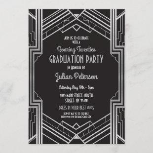 1920s Art Deco Graduation Silver Gatsby Party Invitation