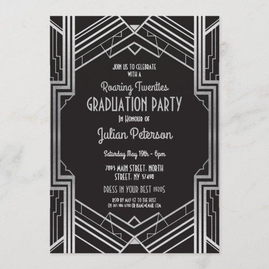 1920s Art Deco Graduation Silver Gatsby Party Invitation