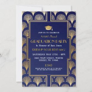 1920s Art Deco Navy Gold Gatsby Party Graduation Invitation