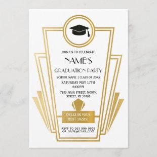 1920s Graduation Party Art Deco Invite Gatsby Gold