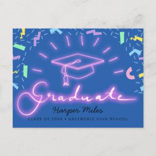 1980s retro pink neon graduation hat postcard
