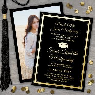 1 Photo Black & Gold Foil Graduation Announcement