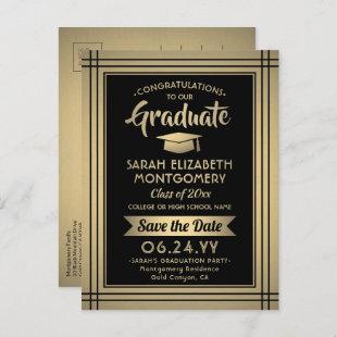 1 Photo Black Gold Modern Graduation Save the Date Announcement Postcard