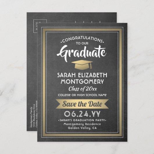 1 Photo Chalkboard & Gold Graduation Save the Date Announcement Postcard