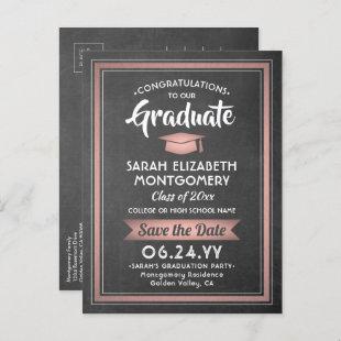 1 Photo Chalkboard & Pink Graduation Save the Date Announcement Postcard