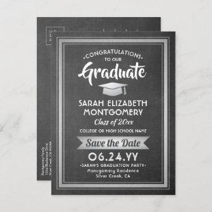1 Photo Chalkboard Silver Graduation Save the Date Announcement Postcard