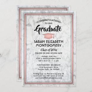 1 Photo Elegant Marble & Pink Rose Gold Graduation Invitation