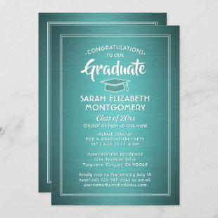 1 Photo Elegant Teal Blue and White Graduation Invitation