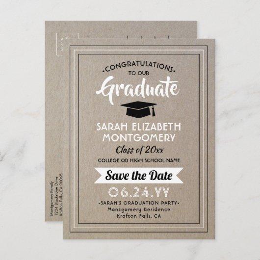 1 Photo Graduation Save the Date Faux Kraft Paper Announcement Postcard