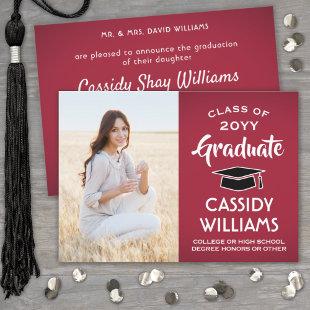 1 Photo Modern Red White and Black Graduation Announcement