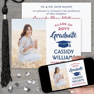 1 Photo Modern Red White and Blue Graduation Announcement
