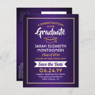 1 Photo Purple and Gold Graduation Save the Date Announcement Postcard