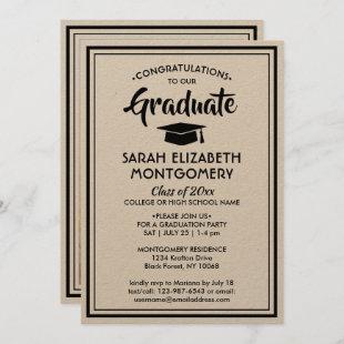 1 Photo Simple Kraft and Black Rustic Graduation Invitation