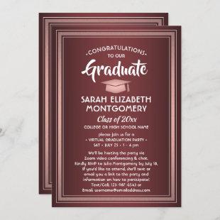 1 Photo Virtual Graduation Burgundy Pink Rose Gold Invitation