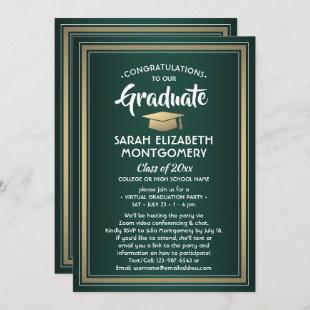 1 Photo Virtual Graduation Party Green Gold White Invitation