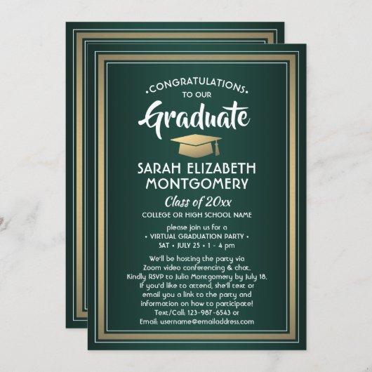 1 Photo Virtual Graduation Party Green Gold White Invitation
