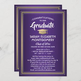 1 Photo Virtual Graduation Party Purple Gold White Invitation