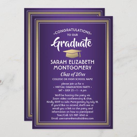1 Photo Virtual Graduation Party Purple Gold White Invitation