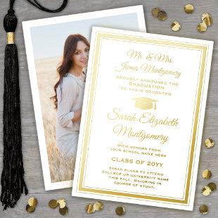 1 Photo White & Gold Foil Graduation Announcement