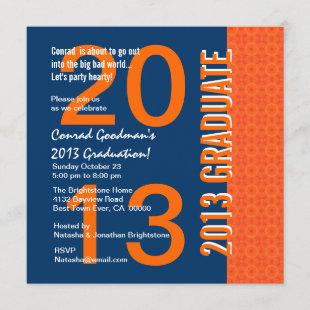 2013 or Any Year Graduation Blue and Orange G441 Invitation