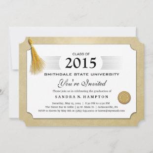 2015 Diploma Graduation Gold Border & Gold Tassel Invitation