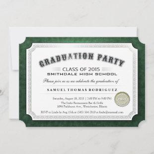 2015 Graduation Diploma Green & White Invite