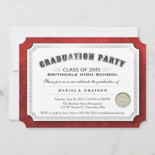 2015 Graduation Party Diploma Red & White Invite