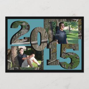 2015 Tree Camo Twin Photo Teal Invitation