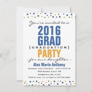 2016 Blue Graduation Party Invitation Modern Bold