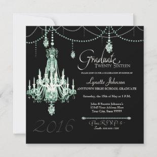 2016 French Crystal Chandelier Draped Pearls Party Invitation