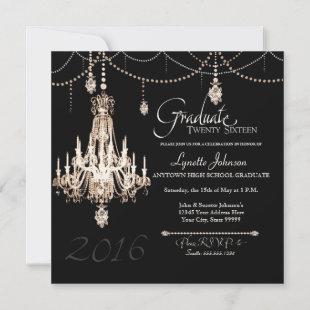 2016 Graduation Crystal Chandelier Pearls Party Invitation