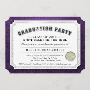 2016 Graduation Diploma Purple & White Invite