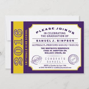 2016 Purple & Gold Ticket Graduation Invite