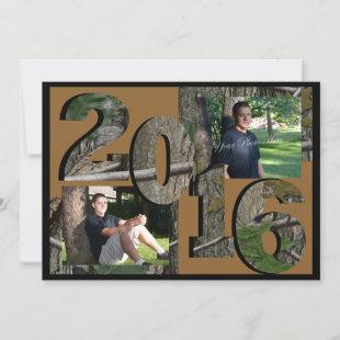 2016 Tree Camo Twin Photo Brown Invitation