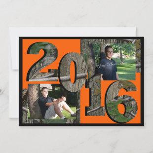 2016 Tree Camo Twin Photo Hunter Orange Invitation