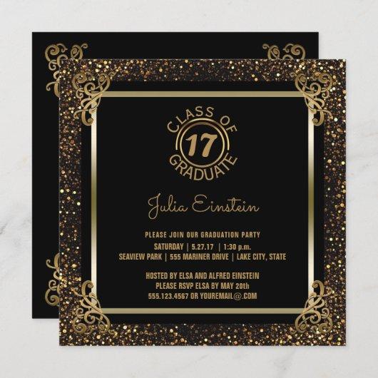 2017 Graduation Party | Elegant Black Gold Glitter Invitation