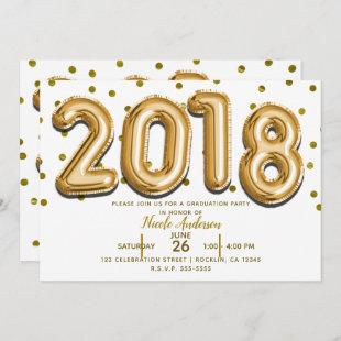 2018 GRADUATION PARTY Gold Confetti Balloons Invitation