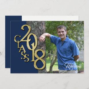 2018 Graduation Photo Navy Blue and Gold Invitation