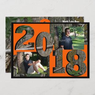 2018 Tree Camo Graduation Twin Photo Invitation