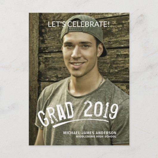 2019 Graduation Masculine Grunge Lettered Photo Invitation Postcard