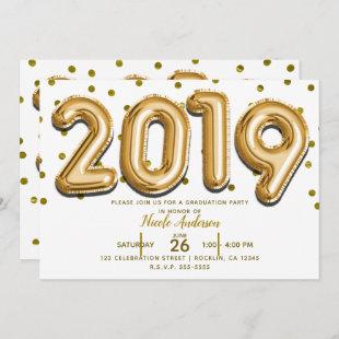 2019 GRADUATION PARTY Gold Confetti Balloons Invitation