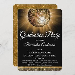 2019 Graduation Party Gold Disco Ball Sparkle Invitation