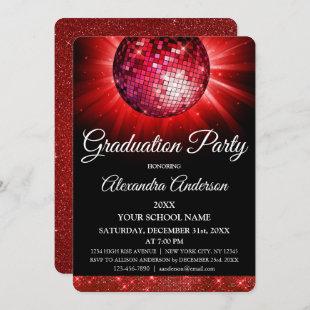 2019 Graduation Party Red Disco Ball Sparkle Invitation