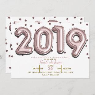 2019 GRADUATION PARTY Rose Gold Confetti Balloons Invitation