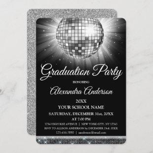 2019 Graduation Party Silver Disco Ball Sparkle Invitation