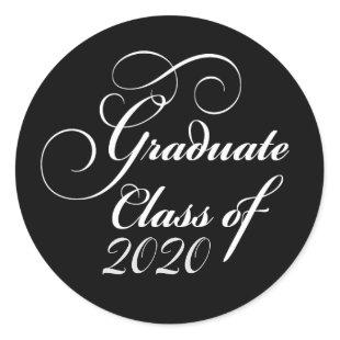 2020 Graduate Elegant Black White Envelope Classic Round Sticker
